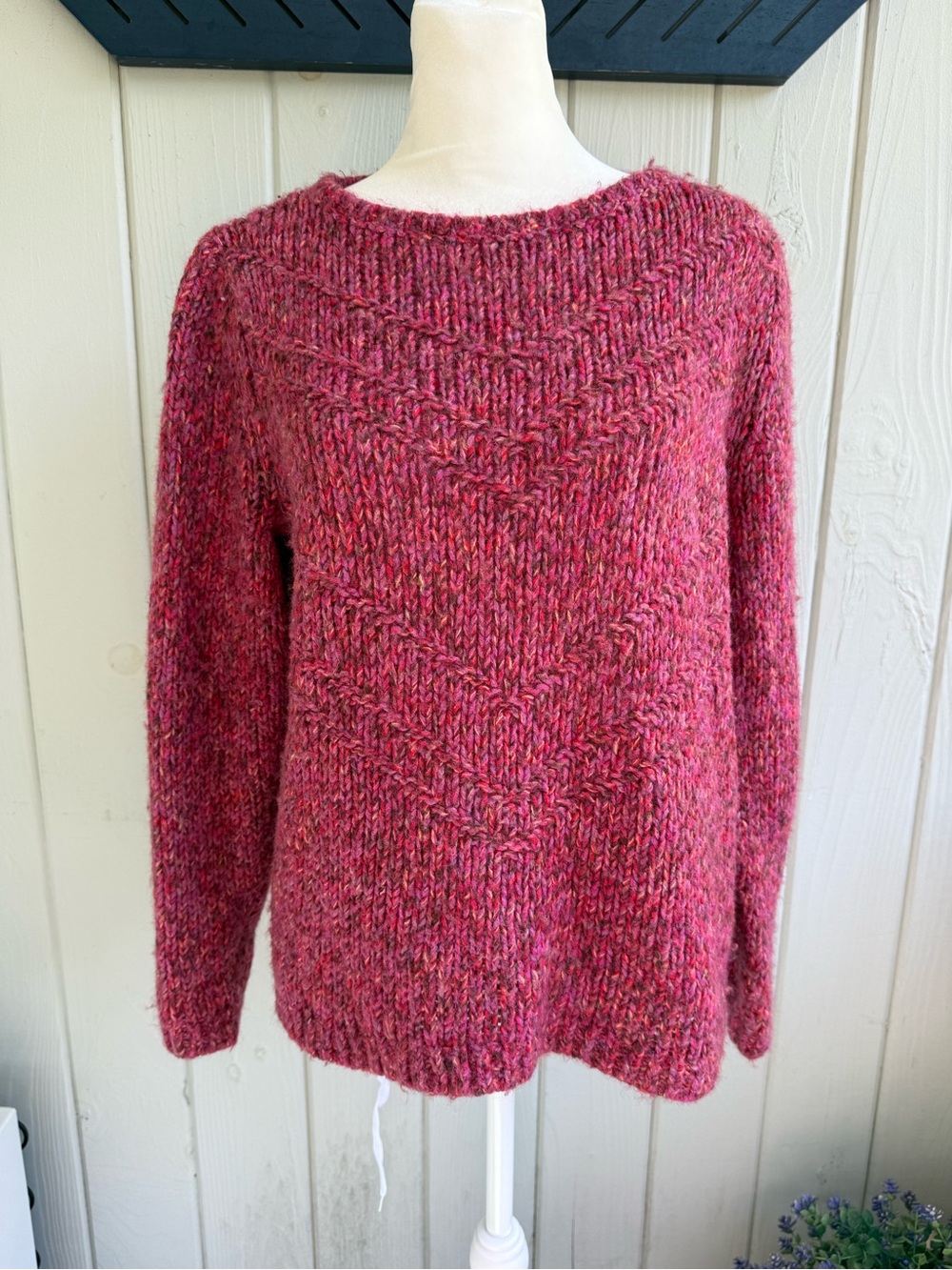 J. Jill Raspberry Heathered Chevron Crewneck Sweater